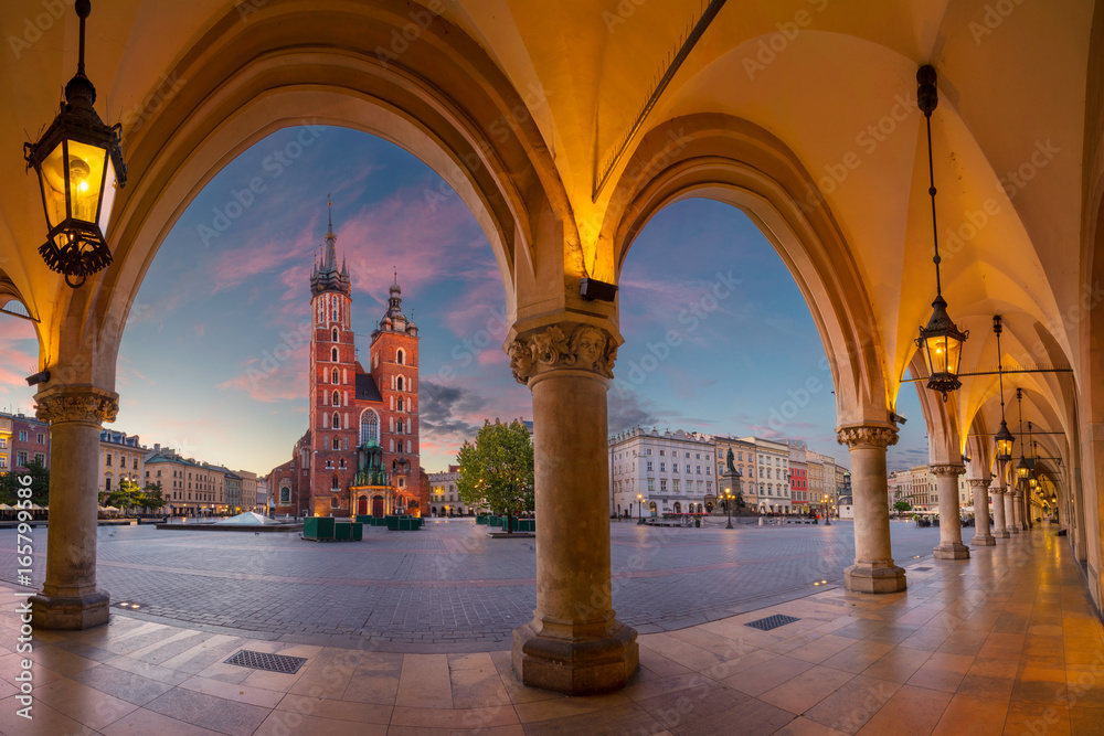 Obraz Krakow. Image of Krakow Market square, Poland during sunrise. fototapeta, plakat