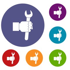 Poster - Wrench tool in man hand icons set