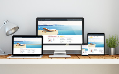 Wall Mural - workplace with resort and spa online responsive website on devices
