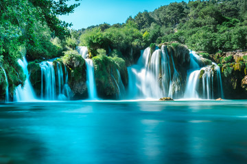 Wall Mural - Long Exposure View of waterfall Skradinski Buk in Krka National Park one of the most famous national parks and visited by many tourists.Skradinski Buk:KRKA NATIONAL PARK,CROATIA,MAY 27,2017