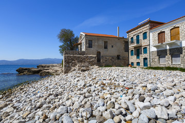 Beach in Pythagorio town on Samos island, Greece. 
