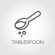 Linear icon of kitchen tablespoon with abstract ingredient. Contour logo for cooking of various recipes, cookbooks, culinary sites and other projects. Vector graphic