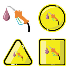 Warning sign of gasoline pump with petrol