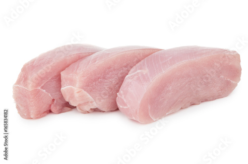 Zdjęcie XXL Trzy surowego cutlets od indyczego mięsa odizolowywającego na bielu