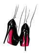 © croisy - Hand drawn female legs in high heels and seamed stockings. Flash tattoo or print design in noir comics style vector illustration