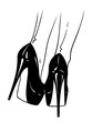 © croisy - Hand drawn female legs in high heels and seamed stockings. Flash tattoo or print design in noir comics style vector illustration