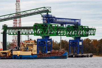 Wall Mural - Blue cargo ship