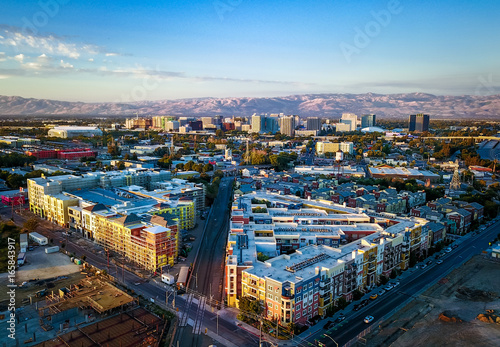 Fotografie, Obraz Aerial view of sunset over downtown San Jose in California