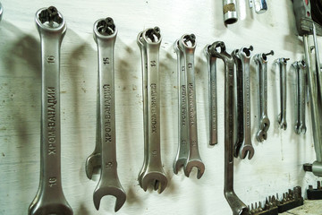 Set of wrenches on white background, spanners