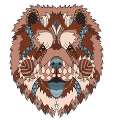 Wall Mural - Chow chow dog zentangle stylized head, freehand pencil, hand drawn, pattern. Zen art. Ornate vector. Coloring.