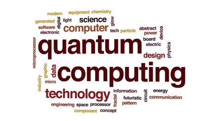 Wall Mural - Quantum computing animated word cloud, text design animation.