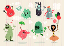 Cute Cartoon Monsters,Vector Cute Monsters Set Collection Isolated