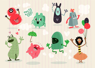 Wall Mural - Cute Cartoon Monsters,Vector cute monsters set collection isolated