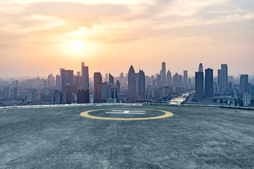 empty square front of tianjin city skyline,china.