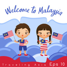 Boy And Girl With National Flag : Vector Illustration