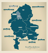 Modern Map - Staffordshire County England UK Illustration