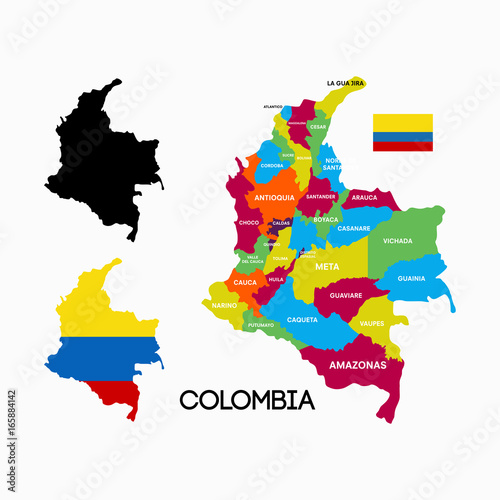 Fotomural colombia map with city name and flag designs vector illustration