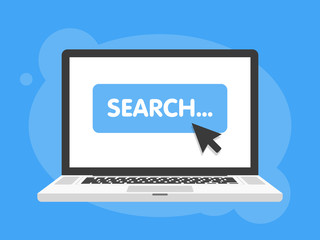 Aufkleber - Mouse cursor clicks search button. Laptop notebook computer screen. Vector illustration