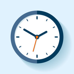 clock icon in flat style, timer on blue background. business watch. vector design element for you pr