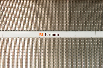 Sticker - Termini sign on metal wall of railroad station platform Rome