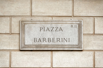 Sticker - Piazza Barberini street sign on wall in Rome