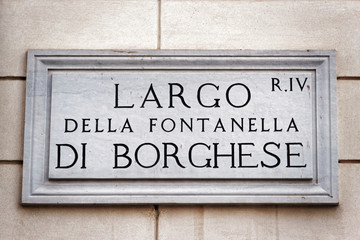 Sticker - Largo della Fontanella di Borghese sign on wall in Rome