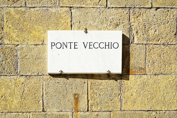 Ponte Vecchio Bridge Street sign on wall Florence