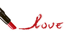 Inscription Lipstick Love. Red Inscription Written Lipstick Love