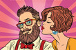 © studiostoks - Heterosexual couple, beautiful woman kisses a hipster