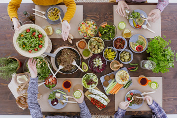 Friends eating organic meal