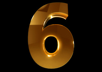 Poster - Golden number six on a black isolated background. Number 6. Numbers. 3d rendering