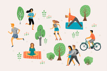 Vector Illustration With Active Young People.