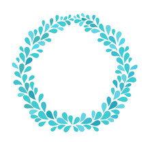 Water Drops Blue Frame. Turquoise Splash Wreath. Isolated Vector Illustration On White Background