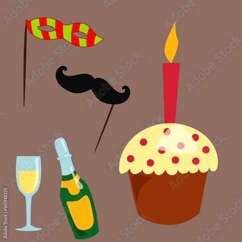 Party icons celebration happy birthday surprise decoration cocktail event ann...
