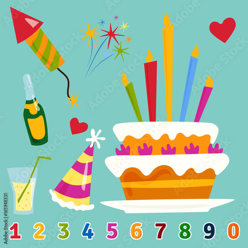 Party icons celebration happy birthday surprise decoration cocktail event ann...