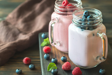 Wall Mural - Blueberry and raspberry smoothies