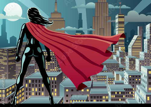 Fototapety komiks   super-heroine-watch-3-superbohater-czuwajacy-nad-miastem-noca