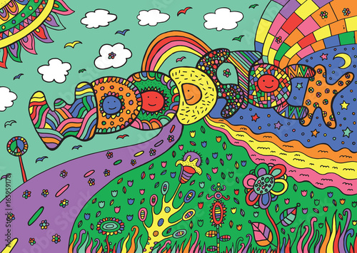 Fotografía Graphic image with woodstock word