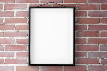 Poster - Black Picture Frame on a Brick Wall. 3d Rendering