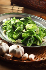 Wall Mural - Stir-fried brussels sprouts with garlics