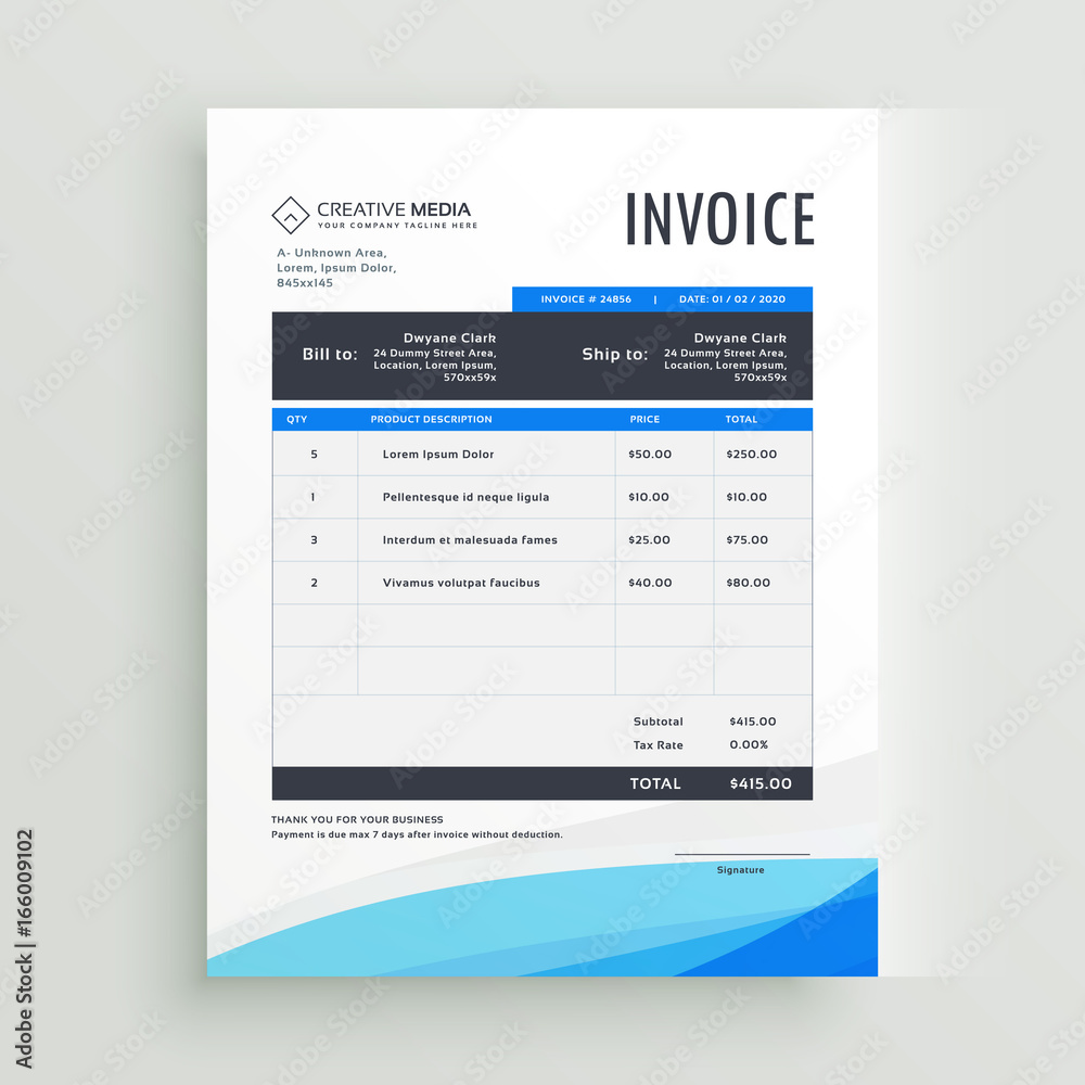 blue invoice template vector design Stock Vector | Adobe Stock