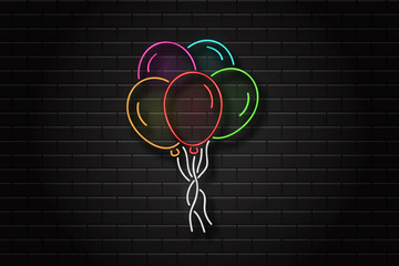 Wall Mural - Vector realistic isolated neon sign of balloons for celebration and decoration on the wall background. Concept of happy birthday, anniversary and wedding.