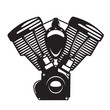 Motorcycle engine emblem in monochrome silhouette style