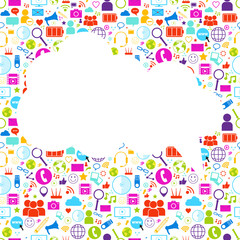 Poster - white cloud with social media icons background network communication concept vector illustration