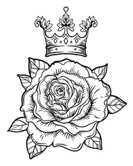 Wall Mural - Blackwork tattoo flash with rose. Rose flower. Highly detailed vector illustration isolated on white. Tattoo design, mystic symbol. New school dotwork. Boho design.