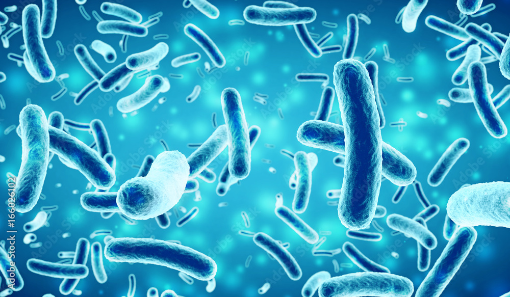 bacteria in a blue background - obrazy, fototapety, plakaty 