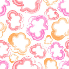 Wall Mural - abstract flourish seamless pattern with watercolor imitation simple flowers. vector illustration