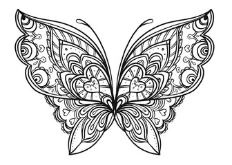 Wall Mural - Hand drawn butterfly zentangle for t-shirt design or tattoo. Coloring book for kids and adults.