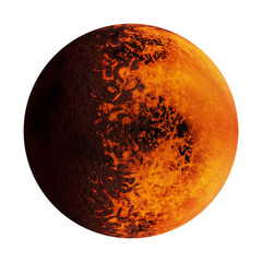 Wall Mural - tidally locked exoplanet with a molten and a rocky side, isolated on white background