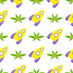 Wall Mural - Vector technology ship rocket cartoon seamless pattern innovation product and cosmos fantasy space launch graphic exploration.